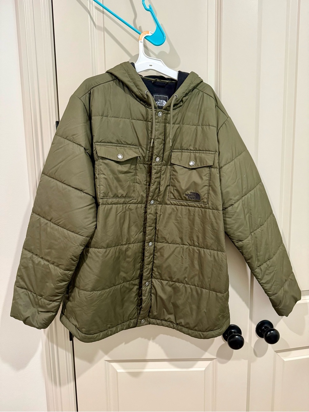 North Face Meeks Quilted Hooded Jacket Mens Large Army Green - Picture 3 of 6